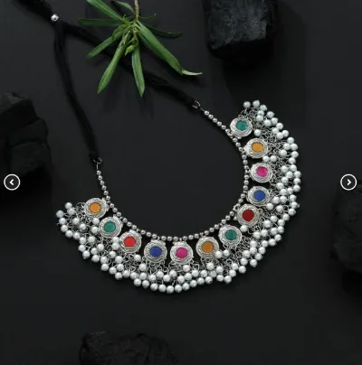 Silver Designer Pearl Ghungaroo Choker Necklace