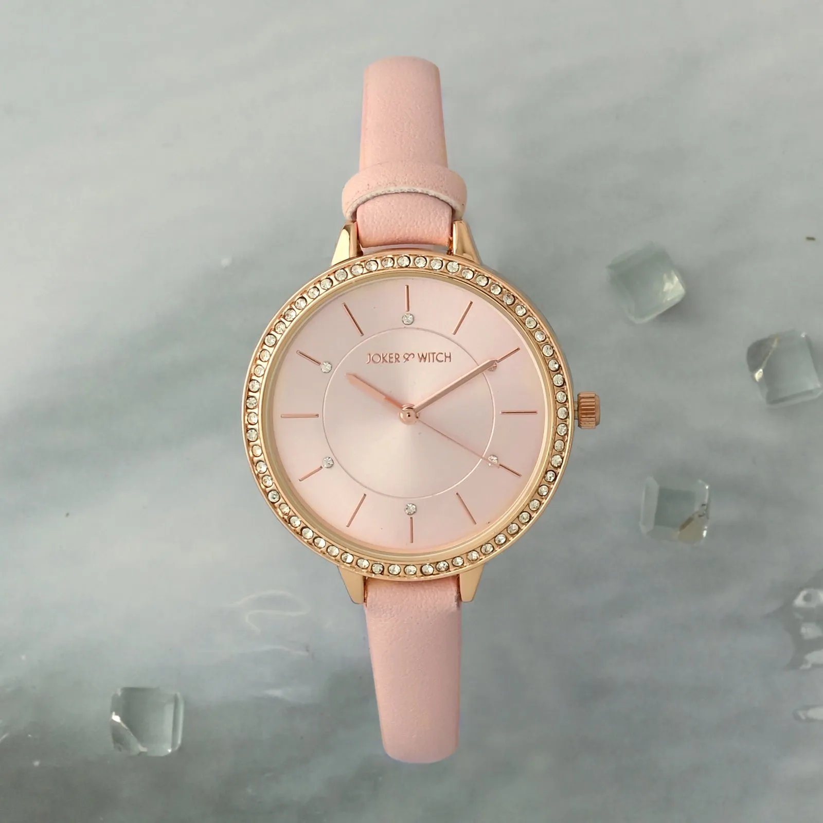 Sunrise All Pink Rhinestone PU Strap Watch