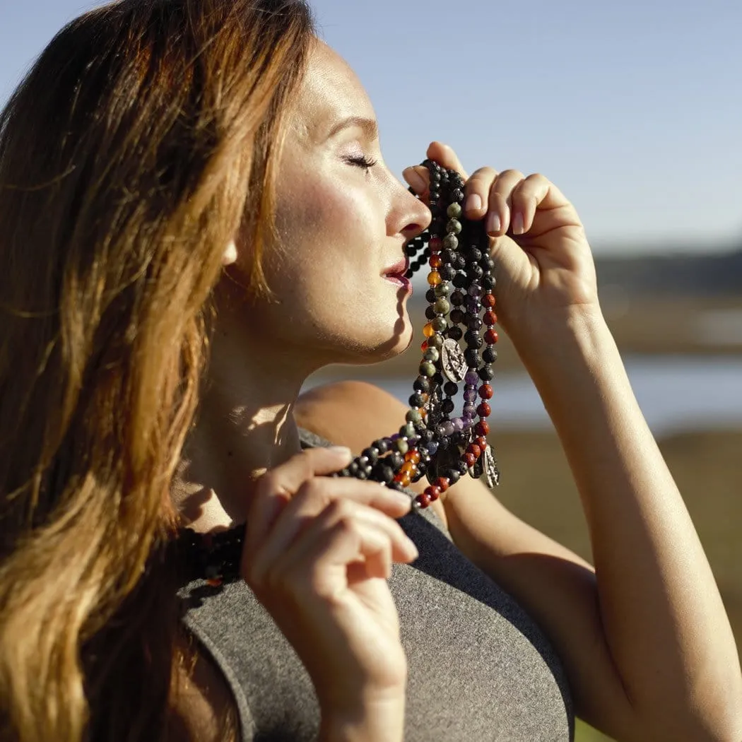 Third Eye Chakra Aromatherapy Lava Rock Mala Beads with Ganesh Pendant