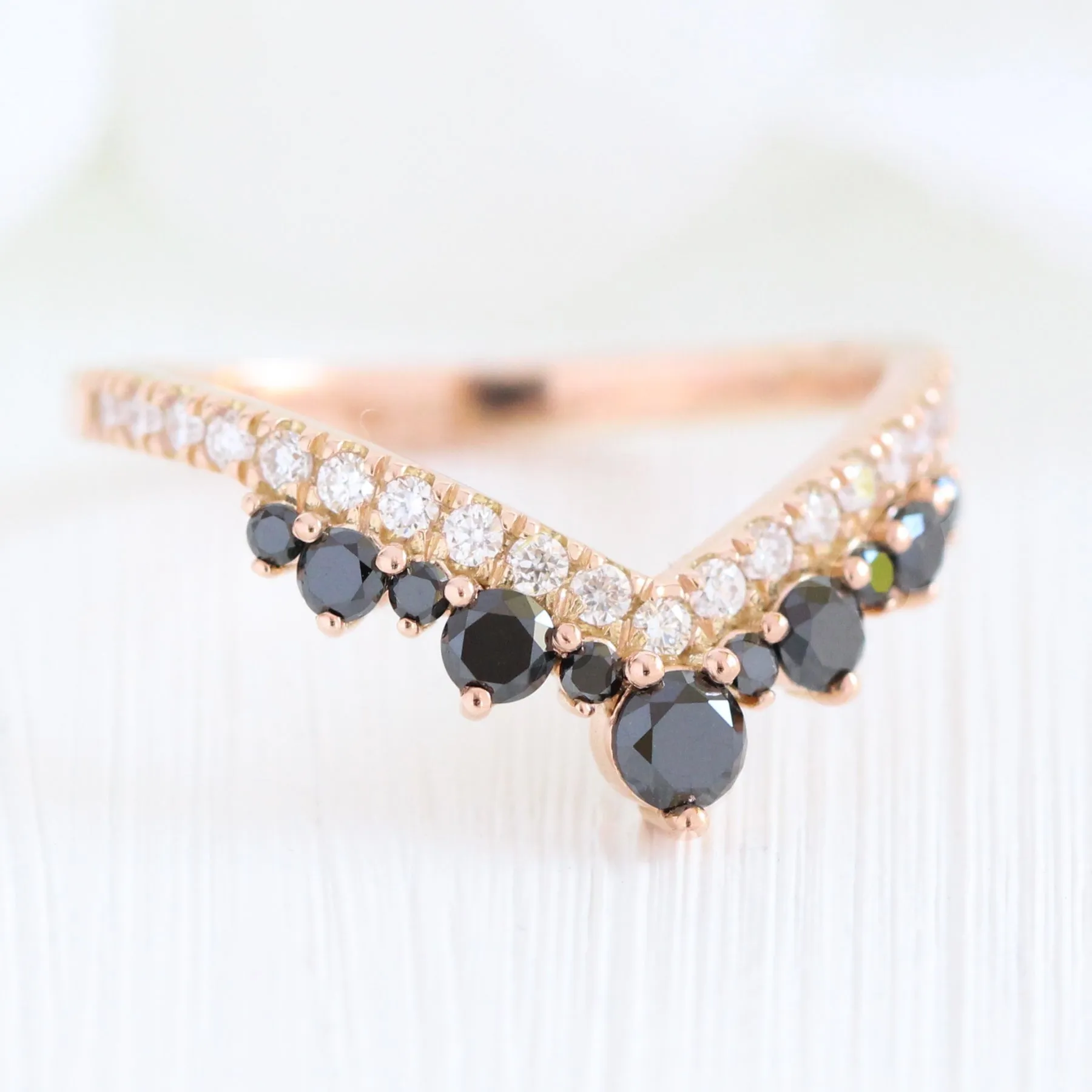 Tiara Halo Oval Black Diamond Pave Ring w/ Large Tiara Diamond Wedding Band