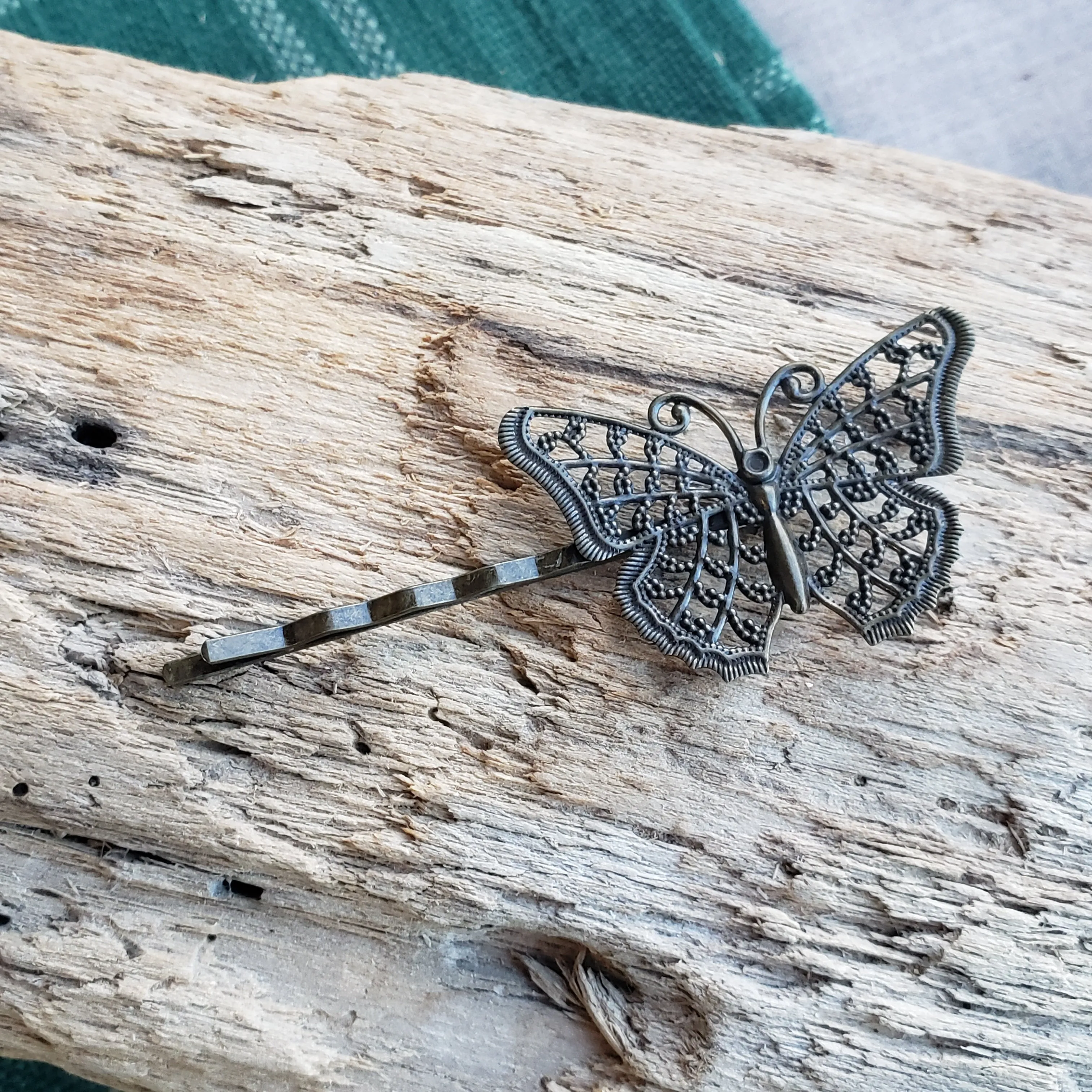 Tiny Brass Butterfly Hairpin