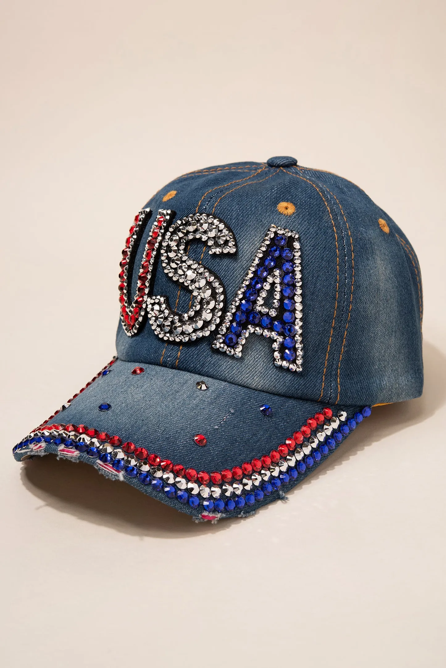 USA Red White and Blue Denim Cap